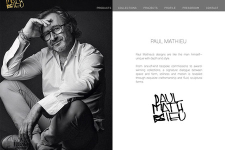 Paul Mathieu: French High-End furniture design portfolio site. Paul needed a site showcasing all his numerous furniture and lighting design in a luxurious and sophisticated way.