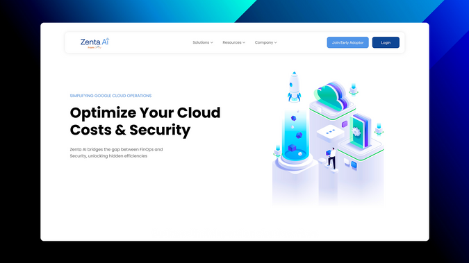 Zenta AI Inc.: Zenta AI is a Google Cloud management platform for SMBs, unifying FinOps and security into a single AI-driven experience. The site showcases products like Zenta Pulse and Ollie, emphasizing real-time cost visibility, security posture scoring, and guided remediation. A clear, conversion-focused layout with FAQs, resources, and assessments streamlines onboarding and builds trust for non-technical teams.
