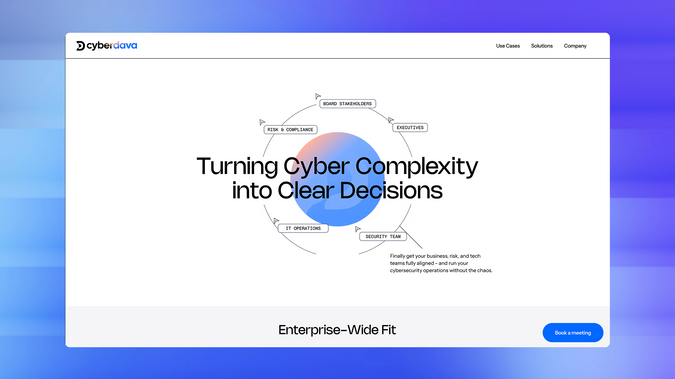 CyberDAVA: CyberDAVA is a B2B cybersecurity platform site that positions an intelligent, unified hub for vulnerability, configuration, and risk management. It targets enterprise security, risk, and IT leaders with role-specific value props, clear use-case flows, and strong CTAs to “Book a meeting.” A clean, product-led layout emphasizes risk visibility, automation, and cross-team alignment.