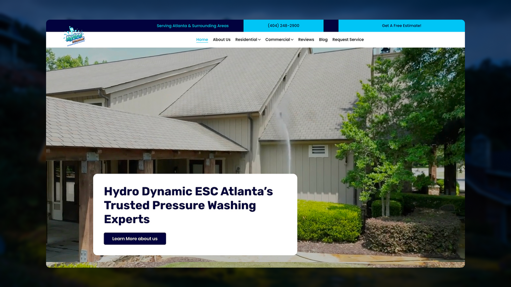Hydro Dynamic ESC: A professional lead-generation website for a pressure washing business, designed to attract local clients with strong branding, a user-friendly UI, and SEO optimization.