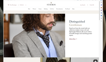 Stavros: Web design and E-Commerce development for Stavros, a silk only company.