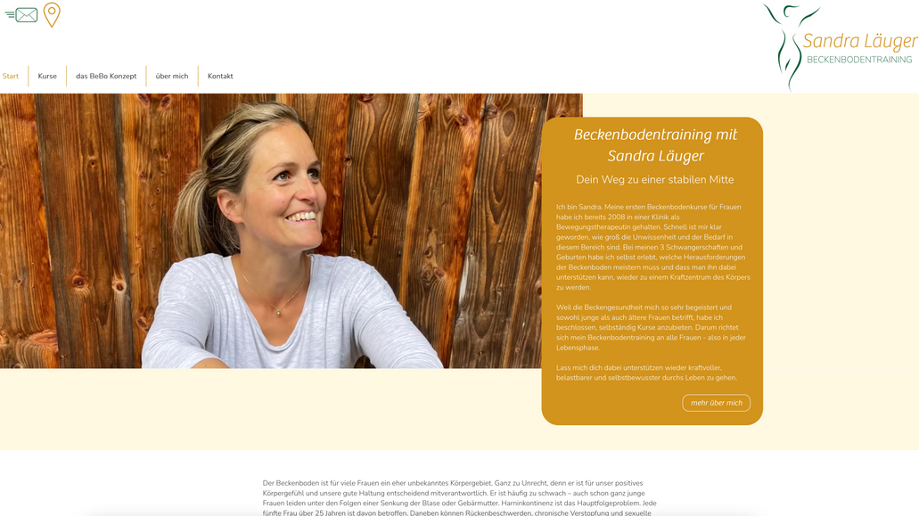 Beckenbodentraining Sandra Läuger: ERSTELLUNG VON:
Logo - Webdesign - Kursbuchung mit Bezahlfunktion