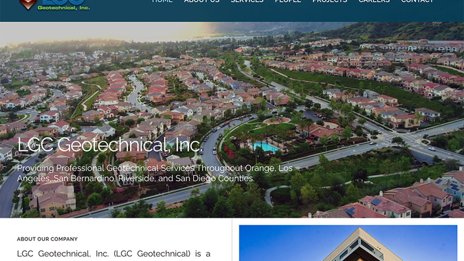 LGC Geotechnical, Inc.: LGC Geotechnical, Inc. (LGC Geotechnical) is a Southern California based geotechnical consulting firm with its office located in San Clemente, California. Site was redesigned from an old HTML site to the new Wix Studio and features Home, About Us, Services (Geological Engineering and Engineering Technology), Staff bios, Careers, Contact and a broad project portfolio showcasing numerous projects with gorgeous drone photography. 