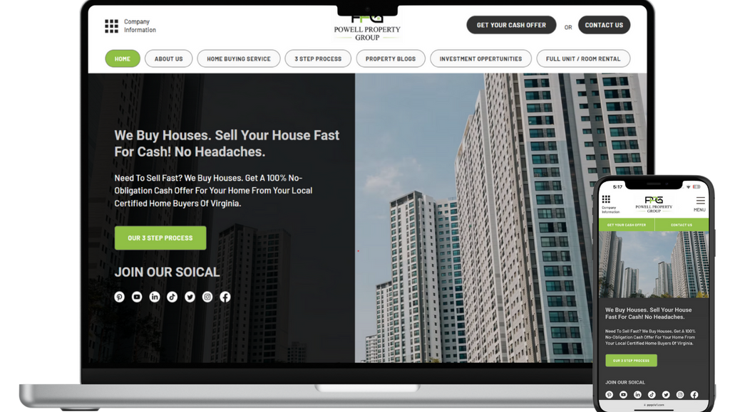 Powell Property Group: We Buy Houses is a USA-based real estate company specializing in quick home sales for cash. They offer homeowners a fast, hassle-free solution to sell their property without the usual headaches. Their certified team provides 100% no-obligation cash offers, ensuring a smooth and efficient process.

The website redesign aimed to create a user-friendly platform that simplifies the process for potential sellers, showcasing the company’s expertise and reliability in the real estate market.