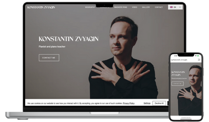 Konstantin Zvyagin: Konstantin Zvyagin is a Russia-based pianist born in 1990 in Novgorod. A laureate of Russian and international competitions, his talent has been recognized with multiple scholarships and grants in Russia and Germany.

The website was designed to showcase his musical achievements and performances, providing a platform to highlight his work and connect with audiences globally.