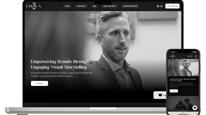 CR8LA: CR8LA is a USA-based creative agency specializing in visual storytelling and innovative content creation. They help brands build loyal customer bases and amplify their social media presence through engaging visuals and impactful content.

The website was redesigned to provide a sleek, user-friendly platform that highlights the agency’s expertise and services, enhancing their digital presence and client engagement.