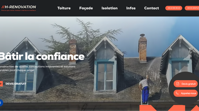 H-RENOVATION: Création d’un site web sur mesure avec Wix Studio pour H-Rénovation. Développement d’une interface moderne, optimisation de l’expérience utilisateur, intégration de fonctionnalités personnalisées et travail sur les performances ainsi que le référencement naturel (SEO) afin d’améliorer la visibilité de l’entreprise et la génération de demandes de devis.