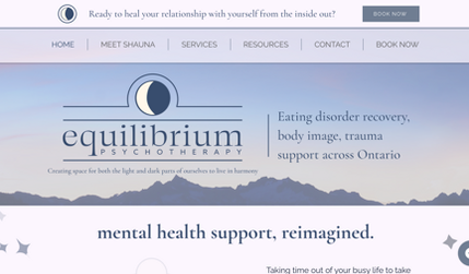 Equilibrium Psych: This is an advanced website with a mobile layout and custom visual content. We worked on a full brand development foundation and created their custom logo.

We utilized the Adobe Creative Suite, Wix, and 1:1 strategy calls to finish the entire project in one week.