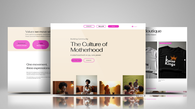The Black Mom Ish Foundation: This project involved creating a vibrant, stylish platform for Black Mom Ish, a community and lifestyle brand uplifting Black motherhood. The site integrates multimedia elements such as event promotions, podcast episodes, and blog posts. It also supports ticket sales and fundraising efforts, seamlessly blending e-commerce and community engagement. The visual design embraces bold colors and modern typography to reflect empowerment, authenticity, and celebration of culture, making the brand’s voice stand out online.