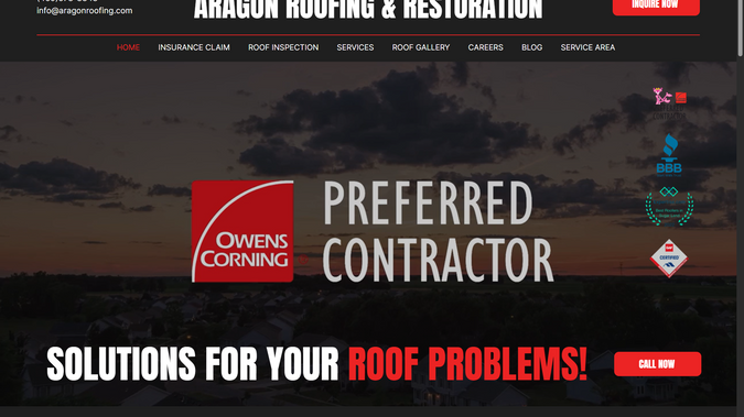 ARAGON ROOFING NEW: Aragon Roofing & Restoration – Roofing Contractor Website Design & SEO | Wix

Designed and developed a professional website for Aragon Roofing & Restoration, a roofing and restoration company serving Houston and surrounding areas in Texas. The website showcases the company's residential and commercial roofing services through a clear, service-focused layout, helping homeowners and businesses explore solutions, view completed projects, and request inspections or quotations.

Key Work Delivered

- Custom website design and development using Wix
- Professional homepage highlighting roofing services and company expertise
- Service pages for roof repairs, roof replacements, roof inspections, commercial roofing, roof tarping, and gutter installation
- Project gallery to showcase completed roofing work
- Lead generation forms for inspection requests and quotations
- Clear calls to action to encourage customer inquiries
- Trust-building sections featuring certifications, roofing brands, and customer testimonials
- Responsive design for desktop, tablet, and mobile devices
- On-page SEO, including meta titles, meta descriptions, heading structure, and image alt text
- SEO-friendly service content and page structure to support local search visibility
