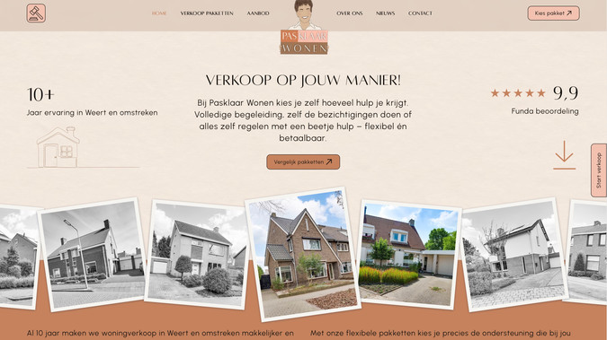 Pasklaar Wonen: Voor Pasklaar Wonen ontwierpen en ontwikkelden we een frisse, toegankelijke website die past bij hun moderne aanpak van woningverkoop. Onze uitdaging was om hun professionele maar laagdrempelige werkwijze te vertalen naar een online omgeving die helder, flexibel en betrouwbaar aanvoelt.

We kozen voor een overzichtelijke structuur, zachte kleurstelling en duidelijke call-to-actions om bezoekers snel en doeltreffend door de diensten en pakketten te leiden. Het resultaat is een eigentijdse website die vertrouwen wekt én conversiegericht werkt — precies wat je van een toekomstgerichte makelaar mag verwachten.