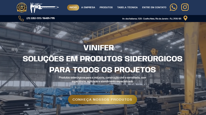 Vinifer: Desenvolvimento de website para empresa de aço e ferro no Rio de Janeiro