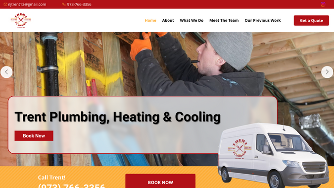 Trent Plumbing: Designed and developed a clean, user-friendly website for Trent Plumbing, Heating & Cooling, highlighting their residential and commercial plumbing services across New Jersey. The project focused on trust-building visuals, clear service categories, and strong CTAs for booking and contact. Built on Wix Studio with responsive design, service-focused SEO, and a color palette reflecting warmth and reliability in the trades industry.