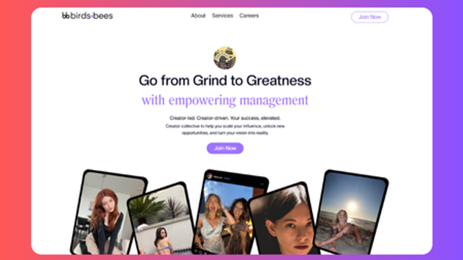 Creator | Influencer | Talent Management : Slake Marketing partnered with Birds & Bees Management to design a bold, SEO-driven website that effectively represents NSFW creators. Built on Wix Studio, the site takes full advantage of its advanced design capabilities, including custom animations, fluid interactions, and a fully responsive layout. The result is a sleek, professional online presence that seamlessly blends aesthetic appeal with high functionality.

A dynamic CMS powers the site, ensuring quick and easy content updates, allowing the team to showcase talent effortlessly. Slake also developed an updated brand logo, reinforcing a strong and recognizable identity.

Optimized for SEO and discoverability, the site helps attract talent, engage audiences, and enhance visibility in the competitive creator management industry. This project showcases Slake Marketing’s expertise in high-performance web design for niche markets, delivering both style and strategic functionality.