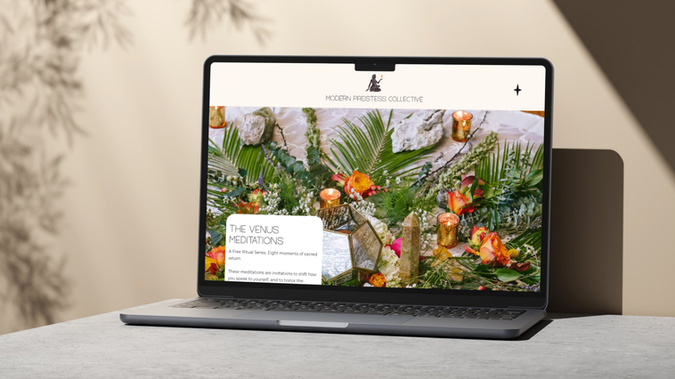 Modern Priestess Collective: I designed and built the Modern Priestess Collective website as a fully immersive digital experience that reflects the brand’s soul. The site was crafted to feel like a sacred space: warm, mystical, and inviting, while remaining intuitive and easy to navigate.

My work included:

Strategic Site Architecture: Creating a clear, flowing navigation that guides visitors through offerings such as astrology readings, Reiki, courses, circles, and the signature Moon Medicine subscription.

Custom Interactive Features: Developing the Venus Portal, an interactive tool where visitors can enter their birth information to discover their Venus sign, immediately engaging them with personalized insight and encouraging deeper exploration.

Visual Brand Translation: Bringing the brand’s golden, sacred aesthetic to life with warm tones, textured backgrounds, moon and flame symbolism, and aura-like overlays to evoke reverence and devotion.

User-Centered Design: Ensuring the site invites visitors inward, making them feel seen, held, and curious, while leading them toward booking sessions, joining community offerings, or engaging with devotional writings.

Seamless Integrations: Embedding booking flows, email opt-ins, and blog content (Substack) to unify all touchpoints under a cohesive brand presence.

The result is a website that embodies intimacy, mysticism, and empowerment, aligning deeply with the ethos of The Modern Priestess Collective: devotion as a way of life, remembrance, embodied wisdom, and feminine sovereignty.