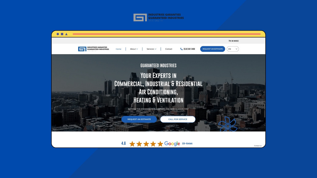 Guaranteed Industries: We delivered a full custom website for Guaranteed Industries, including strategic copywriting, bilingual French and English support, and localized SEO landing pages. The site is fully responsive and designed to drive local engagement, and we also implemented a custom chatbot to handle user inquiries and improve lead capture.