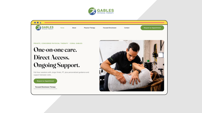 Gables Physical Therapy: We redesigned the Gables Physical Therapy website in Wix Studio to create a modern, professional experience that reflects their personalized, concierge approach to care. The project included improved messaging, mobile optimization, clearer service pages, stronger calls to action, and foundational SEO to help attract more patients in Coral Gables and the surrounding Miami area.