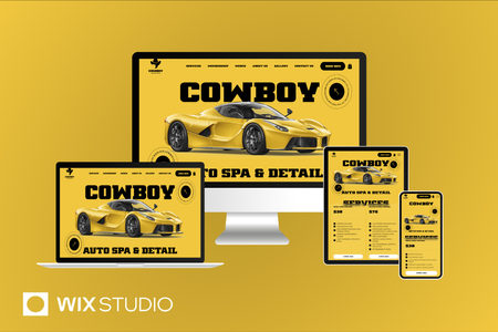 Cowboy Auto Spa: One-page Website featuring:
Custom product listing and Quick view (Velo Code)
Cutsom booking service listing and Quick View (Velo Code),
Modern Interface,
Responsive Design.