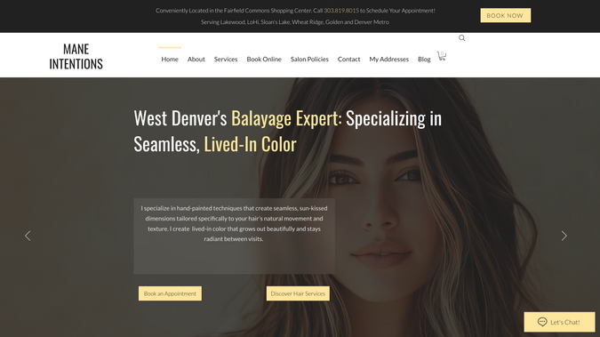 Mane Intentions: Branding, Website Design, App Customization, Bookings Set-Up, SEO for Mane Intentions Hair Salon in Denver, Colorado.