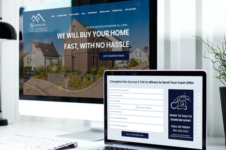 Washington Capital Investments: We just finished the logo + website for Washington Capital Investments LLC, a realtor company offering cash for homes. This website allows the owners to capture client information, provide a quote for a home, and then offer a deal. AUTOMATION OF PROCESSES can save time, keep your organized, and streamline the customer journey. Contact us today for all realtor &amp; business websites: info@luxuriouswebdesign.com