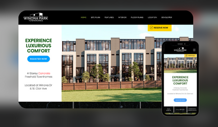 Winona Park Townhomes Pre-Construction Sale: Winona Park Towns is a pre-construction sale website designed to generate registrations and leads. This website has generated hundreds of registrations through its functional and informative design. It features a custom-coded interactive map, realistic rendered video, and an eye-catching email campaign. 
The website is designed to highlight features of the townhomes and has an outstanding mobile version.
