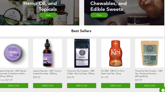 GreenFox CBD: This customer sells CBD and CBD related products (no THC, fully legal in the US) and operates their business via dropshipping. This means that the client does not carry any physical inventory. The customer is able to fully transact sales without buying any product up front, and without handling any shipping or other hassles.