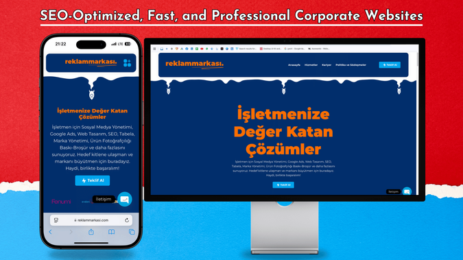 Reklam Markası: The website designed for Reklam Markası is a modern, responsive, and SEO-friendly platform that comprehensively showcases all services in the advertising industry. We developed a user-friendly structure that effectively presents digital marketing, printing services, promotional materials, and signage categories.

Key Features:

Fully Responsive Design: Seamless usage across mobile, tablet, and desktop devices.
SEO Optimization: Structured data and optimized content for better ranking on Google.
Service Categories & Descriptions: Well-structured content showcasing all advertising industry services.
Contact & Quote Request Form: Easy-to-use form allowing potential clients to reach out quickly.
Speed & Performance Optimization: Optimized infrastructure for fast-loading pages and smooth navigation.
Modern & Elegant Design: A corporate and professional look that best represents the brand identity.
With this project, Reklam Markası now has the opportunity to reach a wider audience and increase customer conversion rates.