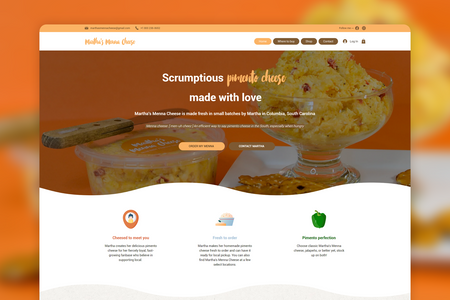 Martha's Menna Cheese: Martha creates her delicious pimento cheese for her fiercely loyal, fast-growing fanbase who believe in supporting local. 

Project includes Web Design & Development with eCommerce functionality.