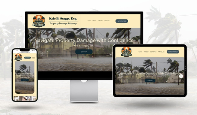 Wix Studio: Attorney Website: K Marketing developed a Wix Studio website for a property damage attorney. The website has a professional design, clear call-to-action, and serves as a place to house his articles. The website is mobile-friendly and displays contact information for easy communication. Overall, it effectively showcases the attorney's expertise and successful track record in property damage cases.