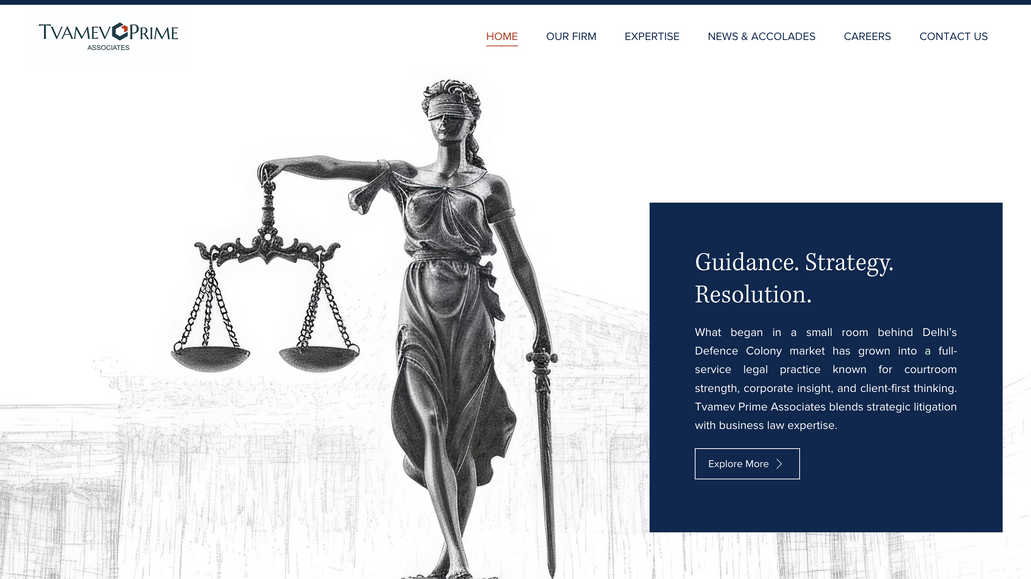 Tvamev Prime Associates: Website design for a full-service law firm based in India. The goal was to create a clean, professional, and credible digital presence that reflects the firm’s expertise while making legal services more approachable and easy to navigate.
