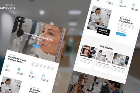 Clinique Hamouche - Ophthalmology clinic: I designed and developed a fully custom website for Clinique Hamouche, the leading ophthalmology clinic in Algeria. The project was tailored to the clinic’s specific requirements, focusing on a clean and professional design that reflects their expertise. With an emphasis on functionality, user experience, this website allows Clinique Hamouche to effectively showcase their services and connect with patients online with detailed explanations, videos and a custom automatic online quote system.
