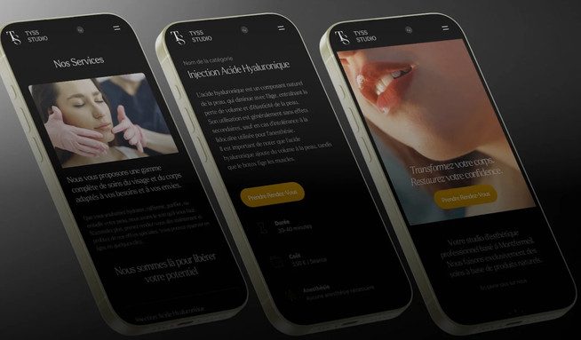 TYSS STUDIO: I created a custom website for TYSS Studio, an aesthetics studio that allows clients to browse services, book appointments, and make payments online. The design was tailored to reflect the studio’s brand and provide a seamless user experience. The site is optimized for ease of use, ensuring clients can easily navigate services and manage their bookings efficiently on mobile.