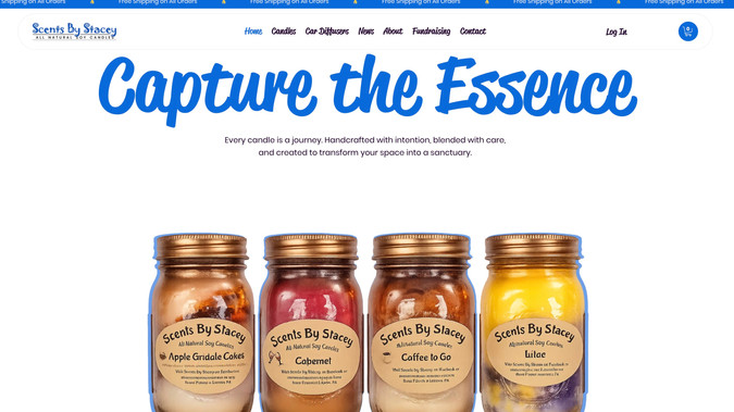 Scents By Stacey: We created a fun, bright, and fully customized website for Sent by Stacy, a candle brand with hundreds of unique scents to explore. Designed to reflect the warmth, creativity, and personality behind the brand, the site makes it easy for customers to browse products, discover new favorites, and shop online. Every detail was built to create an inviting experience that feels just as personal and memorable as the candles themselves.