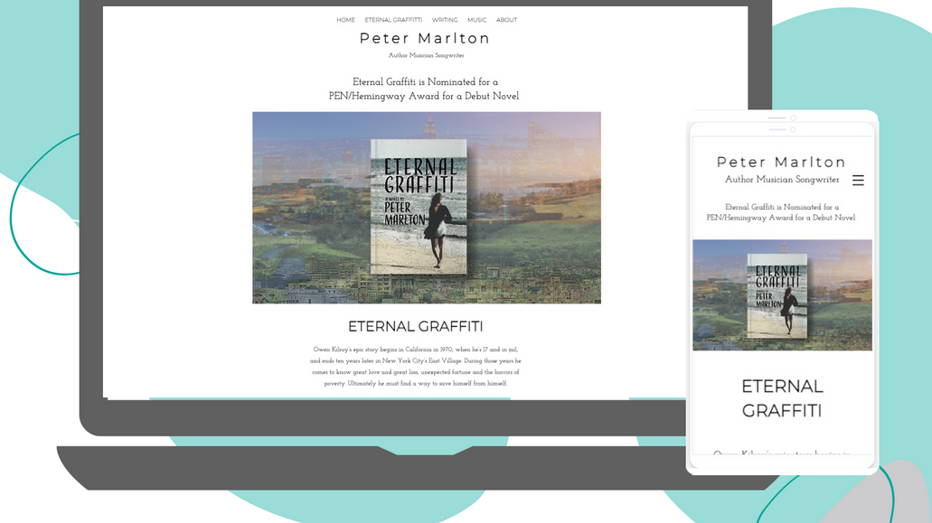 Author and Musician Showcase Site: Promotion of new book, showcase music and past work. Clean and modern design.