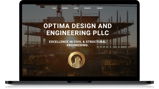 Optima Design and Engineering: Wix Classic Website for a Mechanical & Structural Engineer based in Dallas, Texas. This site incorporates a unique non-header hero structure, with high resolution content, services, minimal animation, and a gray/white/gold color scheme. Love it!