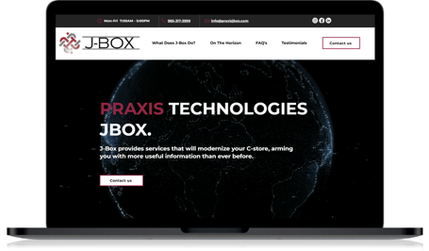 Praxis J Box: Slick, content-enhanced technology site with responsiveness and video/pictorial strips. The J Box can be used to enhance C-Store solutions & promote efficiency. Really pleased with how this website turned out! :)