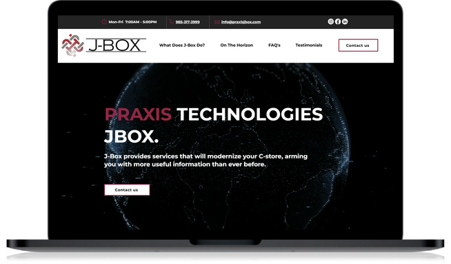 Praxis J Box: Slick, content-enhanced technology site with responsiveness and video/pictorial strips. The J Box can be used to enhance C-Store solutions & promote efficiency. Really pleased with how this website turned out! :)
