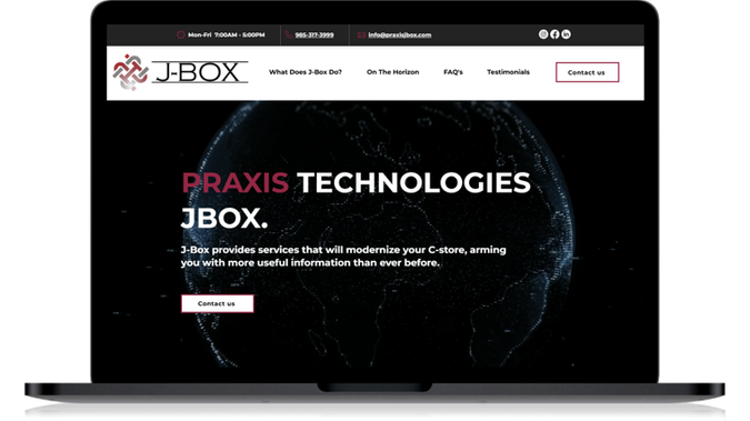 Praxis J Box: Slick, content-enhanced technology site with responsiveness and video/pictorial strips. The J Box can be used to enhance C-Store solutions & promote efficiency. Really pleased with how this website turned out! :)