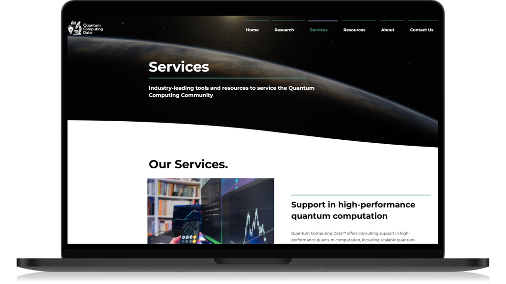 Quantum Computing Data: Extremely modern, state-of-the-art Wix classic website with dark, ethereal stock imagery / footage, text and widget-based animation. Take a glimpse into Tom Lubinski's resources, knowledge, and quantum computing of the future!