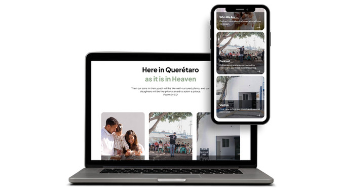 Plants and Pillars Church: A bilingual Wix website I designed and built for Plants and Pillars Church, a Bible-centered congregation in Querétaro, Mexico, offering English and Spanish services. The homepage opens with a scripture-anchored welcome (Psalm 144:12) and a "Here in Querétaro as it is in Heaven" theme, then guides visitors through three core sections — Who We Are, Podcast, and Visit Us — before unpacking the church's core convictions (the Word of God, the Presence of God, the Ways of God) alongside worship photography. An embedded Instagram feed keeps the site current with weekly teachings and events, and clear service times, contact info, and a "Give" CTA are anchored throughout the layout.