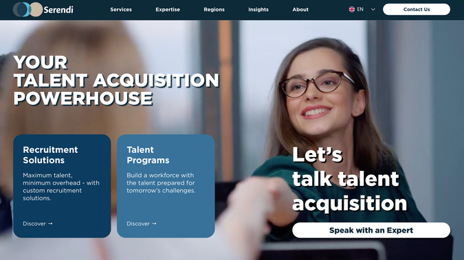 Serendi: Multilingual B2B Recruiting Website : Serendi: Multilingual B2B Recruiting Website (Wix Studio)
Illustrated Domain redesigned Serendi’s corporate site into a modern, multilingual experience in Wix Studio—elevating brand credibility and lead generation across Europe. We delivered a refined information architecture with a custom Services mega-menu, hero video montage, and consistent, card-based layouts that scale from laptops to large monitors. The build included German and French locales with precise copy handling, a locations directory with APAC/EMEA mapping, leadership profiles, and conversion-ready forms—all tuned for visual consistency (button anchoring, equalized card heights, and predictable form behavior). We completed site transfer, launch support, and hands-on training so Serendi’s team could publish, update content, and manage growth confidently.

Services Provided:
Website Strategy & UX • Custom Wix Studio Design & Build • Multilingual Setup (EN/DE/FR) & Content Placement • Mega-Menu Architecture • Iconography & Visual System • Hero Video Sourcing & Assembly (Artlist) • Responsive Layout QA (large-screen optimization) • Forms & Data Connections • Locations Directory & Regional Maps (APAC/EMEA) • Blog Migration • Legal Pages (Privacy/Disclaimer) • 301 Redirect Guidance & Domain/Plan Reassignment • Copy Support & Content Population • Micro-dev enhancements (home hero/title logic) • Training & Launch Assistance