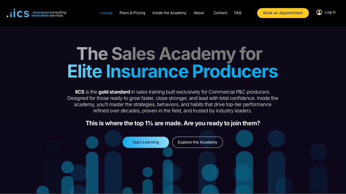 IICS LLC: Insurance Innovation Consulting Services 
 LMS Build, Brand Identity & Platform Strategy

Industry: Sales Education / Professional Services / Insurance

Illustrated Domain partnered with Insurance Innovation Consulting Services to build a full subscription learning platform that translates founder Ralph Blust's forty years of P&C insurance leadership into a structured ninety-day program for new producers. From brand foundation to platform launch, every element was engineered to perform under the weight of a real subscription product.

We began by developing a complete brand identity custom logo, color palette, typography system, and brand voice guide alongside a full collateral package including business cards, letterhead, social headers, favicon, a pitch deck, and a downloadable marketing materials. With the brand foundation in place, we architected and built the LMS on Wix Studio: gated member access, three-tier curriculum release on a thirty-day schedule, recurring subscriptions with charter pricing, ninety branded microlearning videos, integrated Calendly bookings for group workshops and one-on-one coaching, and an AI call coaching workflow that routes member uploads through Zapier for structured feedback.

A custom Velo-built admin panel lets the client manage videos, blog posts, users, and content updates without touching the editor. 

Services Provided:
Brand Identity & Logo Design • Brand Guide & Voice Document • Full Collateral Package (Pitch Deck, Letterhead, Business Cards, Social Headers, Favicons) • LMS Architecture & Development on Wix Studio • Custom Admin Panel (Velo) • Member Subscription & Payment Integration • Three-Tier Content Release Logic • AI Call Coaching Workflow (Zapier Integration) • Calendly Integration for Workshops & Coaching • 90 Branded Microlearning Videos • Blog & Resource Library CMS • Phased Launch Coordination & Live Site Support • Mobile Optimization • SEO Architecture & Setup
