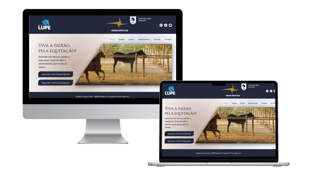 LUPE: Desenvolvimento de site no Wix Studio para a Escola Lupe, com layout personalizado e responsivo. O projeto inclui apresentação das modalidades de equitação, agenda de aulas, galeria de imagens e informações sobre a estrutura da escola. O foco foi oferecer uma navegação clara e funcional para alunos e interessados.

Diferenciais do projeto:
* Design responsivo, otimizado para desktop e mobile.
* Estrutura organizada para facilitar a experiência do usuário.
* Galeria de imagens que valoriza o ambiente da escola e suas atividades.
* Agenda de aulas clara e de fácil atualização.
* Identidade visual alinhada à tradição e ao profissionalismo da marca.
* SEO implementado para aumentar a visibilidade online.