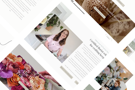 Frame Your Flowers: Natasha needed a fresh redesign to elevate the website that she designed herself a couple of years ago. 

She had a beautiful set of photos to use, and we pulled through consistency with colours and font styles to create her new design! 