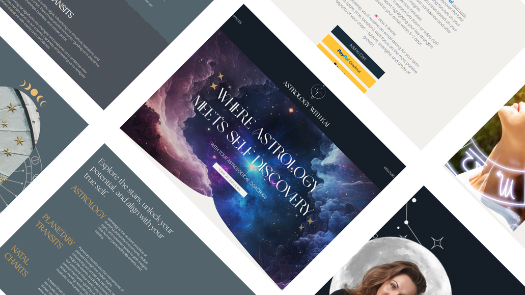 Astrology With Kai: Kalina came to me with the start of a logo, but no real colour palette or visual identity so we can began by honing down on this. I supported with her font pairings, colours and some beautiful images to suit the vision. I then built her an advanced website using Wix Stores to sell her different, online services! It was a lovely site to build with a smiling client at the end.
