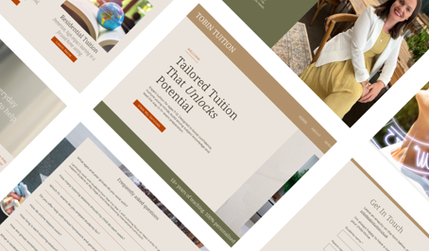 Tobin Tuition: After attempting a build herself, this lovely client found herself getting stuck and not achieving the results she wanted. She came to me and together we worked on a consistent colour palette, and a slick site showcasing her tutoring services. She was super happy with the results, and you can see her review below:

"Working with Lou has been an absolute joy from start to finish. Before I hired Lou, I foolishly tried to build my own website and oh, how I laughed looking back at my attempt! Lou came in, streamlined my messy ideas, and helped me put them into an ordered format that truly reflected me and my brand. She is incredibly helpful, communicative, and fast to respond. Every step of the way, it felt like she was reading my mind. Her creativity and vision are truly amazing, I am so grateful!"