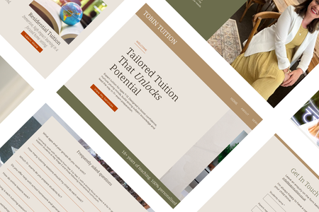 Tobin Tuition: After attempting a build herself, this lovely client found herself getting stuck and not achieving the results she wanted. She came to me and together we worked on a consistent colour palette, and a slick site showcasing her tutoring services. She was super happy with the results, and you can see her review below:

"Working with Lou has been an absolute joy from start to finish. Before I hired Lou, I foolishly tried to build my own website and oh, how I laughed looking back at my attempt! Lou came in, streamlined my messy ideas, and helped me put them into an ordered format that truly reflected me and my brand. She is incredibly helpful, communicative, and fast to respond. Every step of the way, it felt like she was reading my mind. Her creativity and vision are truly amazing, I am so grateful!"