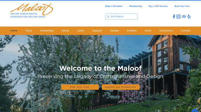 Maloof Foundation: Migrated the Maloof Foundation’s website from WordPress to Wix, delivering a modern, clean design that reflects the organization’s mission and artistic legacy. The new site includes multiple CMS collections, allowing staff to easily update workshops, classes, exhibitions, and more without needing to touch the design. SEO was carefully optimized to improve search engine rankings, and accessibility features were implemented to ensure the site is usable by all visitors. The result is a user-friendly, mobile-responsive, and easy-to-manage website that meets modern web standards.
