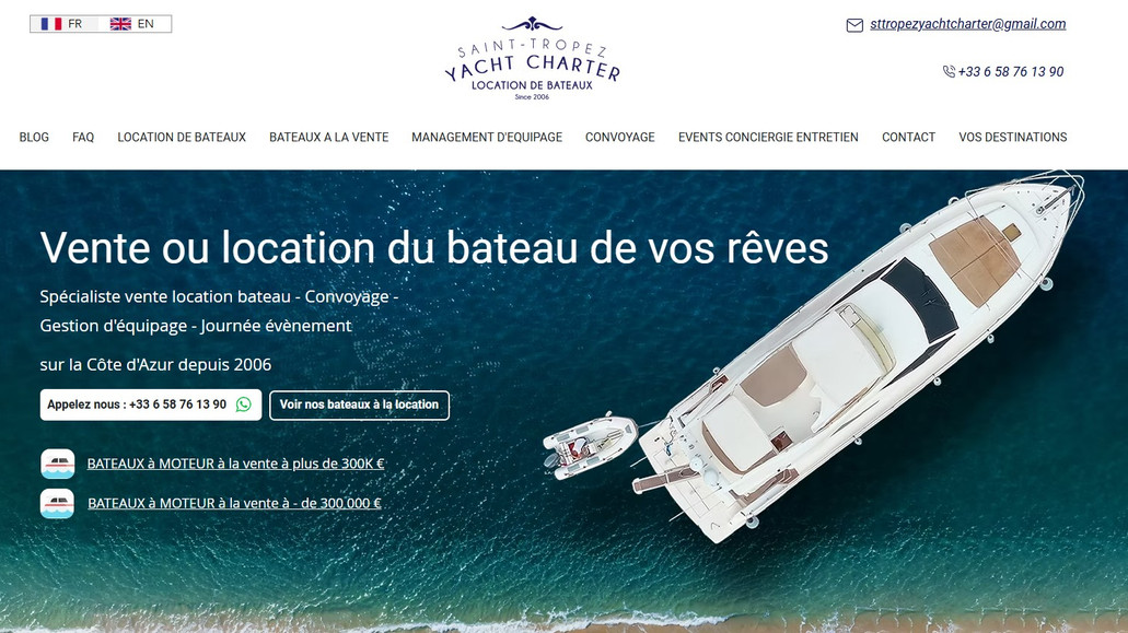 STYS: Site de location et de vente de bateau sur le Golfe de Saint-tropez
Travaux réalisés : Création + SEO + marketing