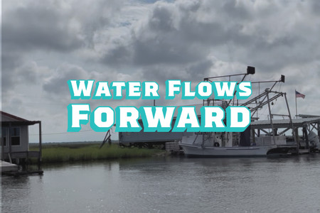 Water Flows Forward: Complex Website and custom logo. Water Flows Forward is an offshoot of the New Orleans Water Collaborative. Focusing on water justice in the gulf south region, Water Flows Forward  is specifically designed to house their annual green infrastructure design competitions.
